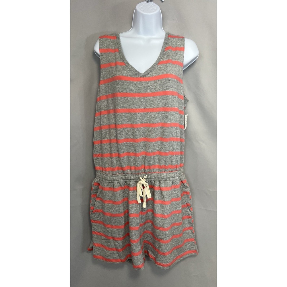 Amazon Women's Gray Salmon Striped Sleeveless‎ Romper Size Large